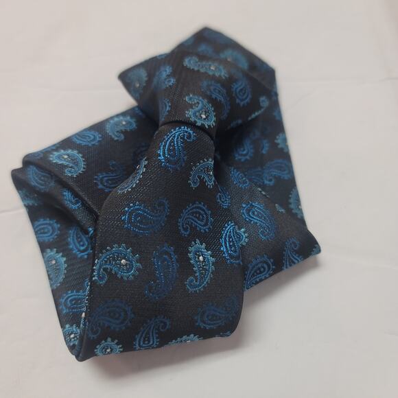 Boys clip on Paisley blue black tie Necktie 16" long - Picture 1 of 4